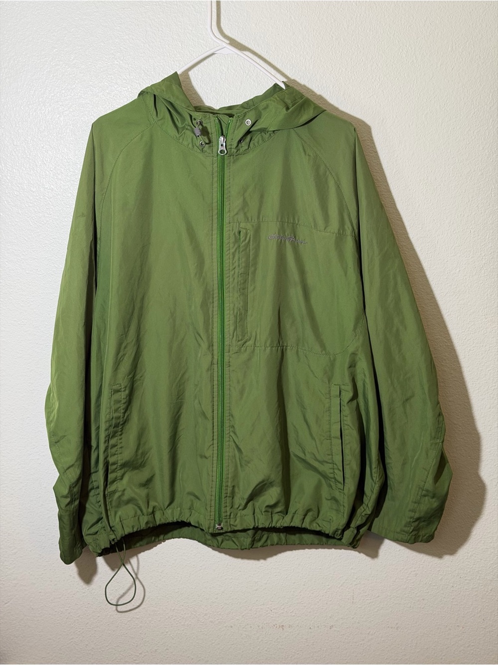 Eddie Bauer Jacket Womens XL Green Hooded Lightweight Windbreaker Kangaroopocket